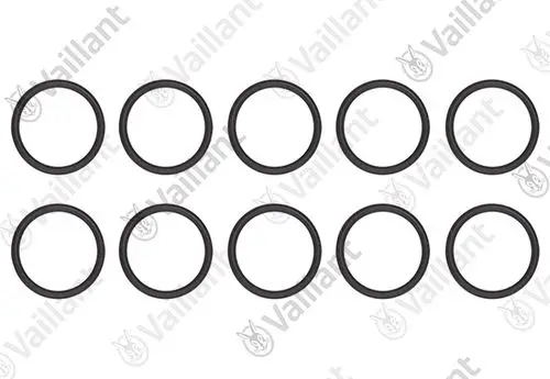 Vaillant O-Ringe in schwarzer Gummiwarenform, angeordnet in zwei Reihen mit je fünf Ringen, auf hellem Hintergrund.